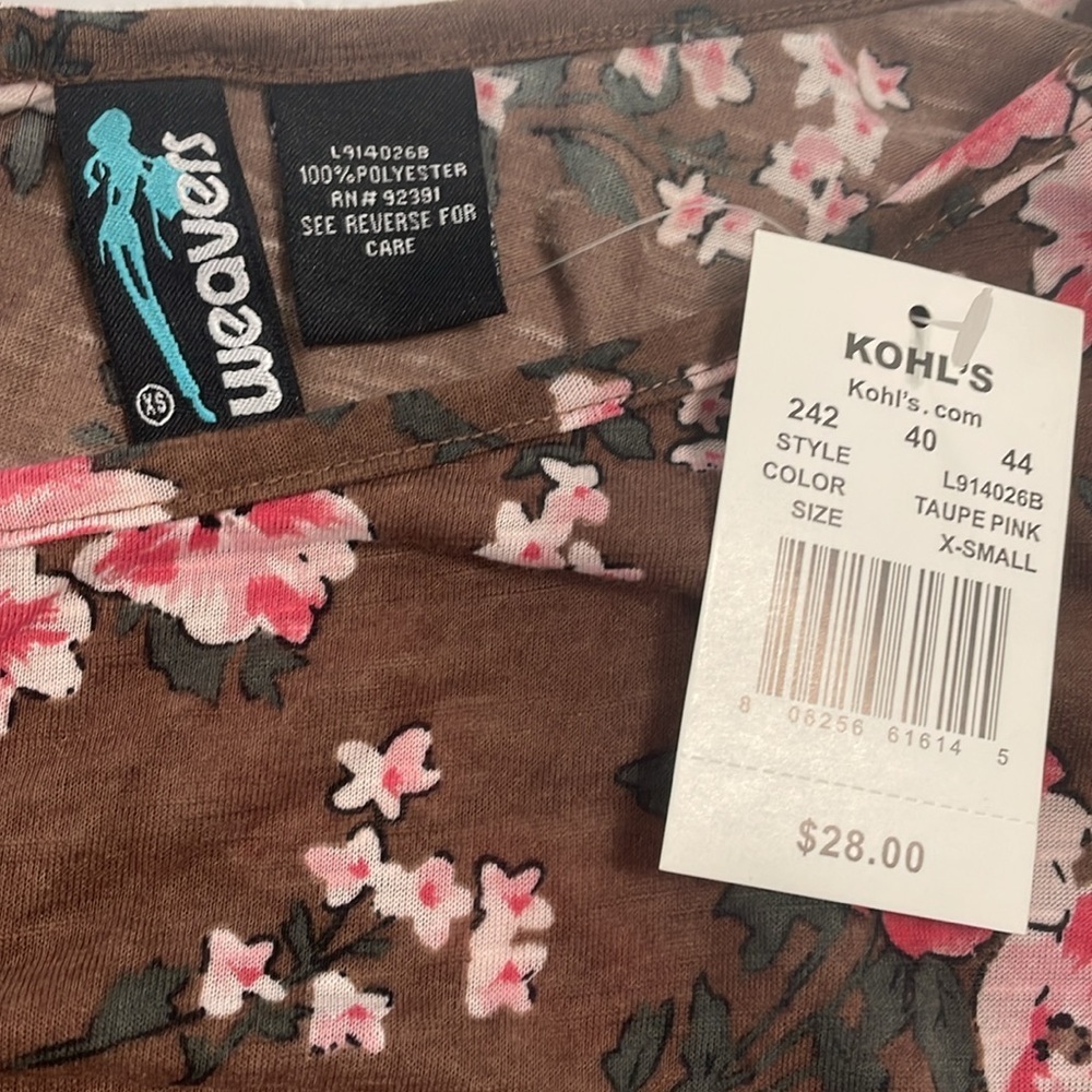 Weavers top NWT size XS flutter sleeves banded bottom lightweight brown floral - Picture 5 of 8